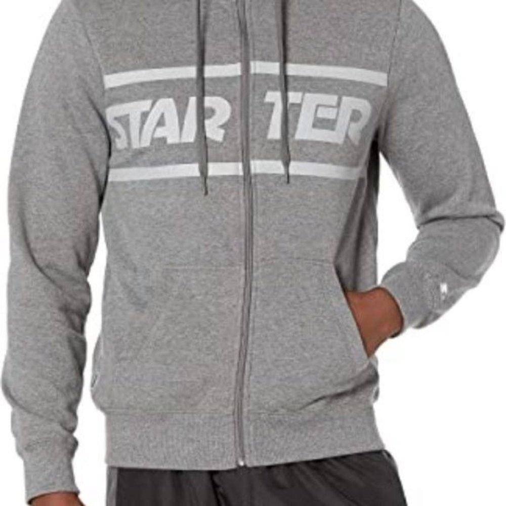 Starter Mens Grey Striped Heather Full Zip Hoodie Sweatshirt Size Small